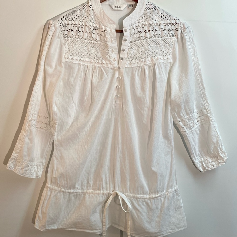 NEXT - 100% cotton white with crochet blouse. Size M